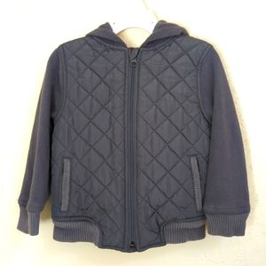 Old Navy Boys Gray Quilted Fleece Bomber Jacket With Hood Size 3T
